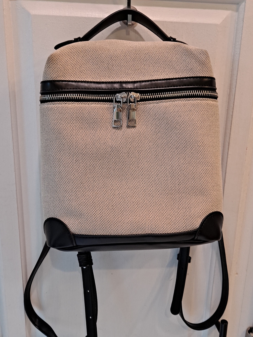Antik Kraft Beige Lightweight Canvas Backpack Vegan Black Trim Boxy Structured